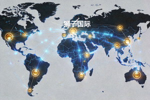 全球地图上连接不同国家的网络节点，代表狮子国际的全球化投资平台