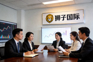 专业团队在会议室讨论投资策略的场景，代表狮子国际的专业投资支持
